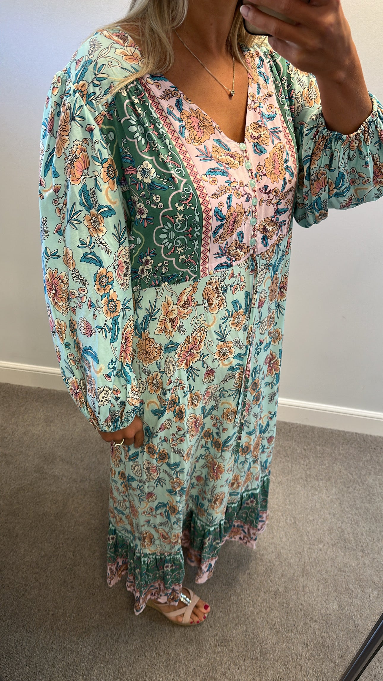 Izabel London turquoise and pink floral print dress with pockets size 16