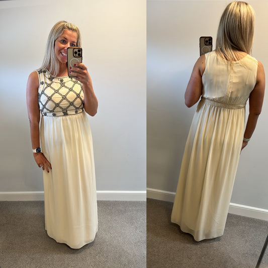 Live & love Cream embellished evening dress size 14 brand new with tags