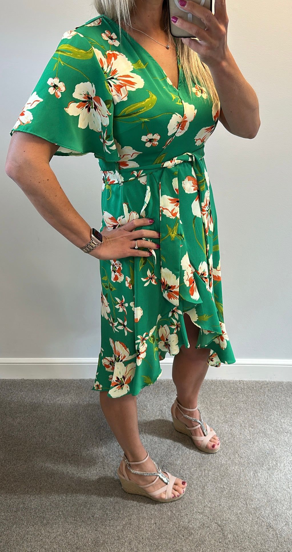 Green floral dress size 12