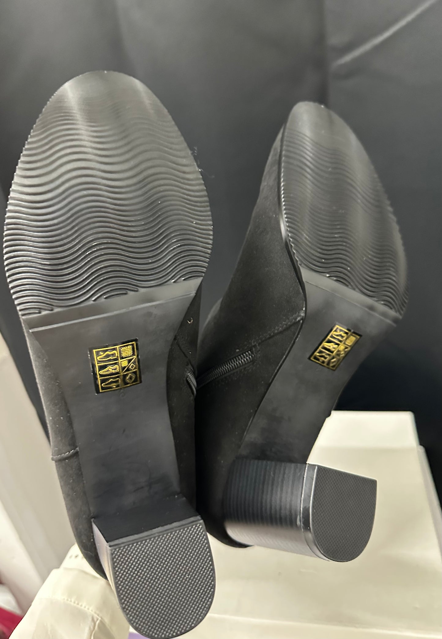 Lotus black diamanté chunky heel boots size 8