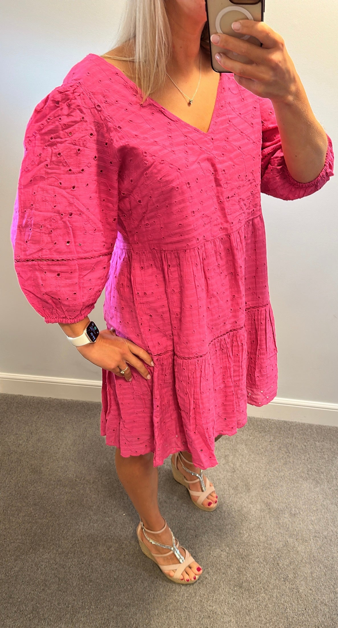 F&F pink puff sleeve embroidered dress size 16