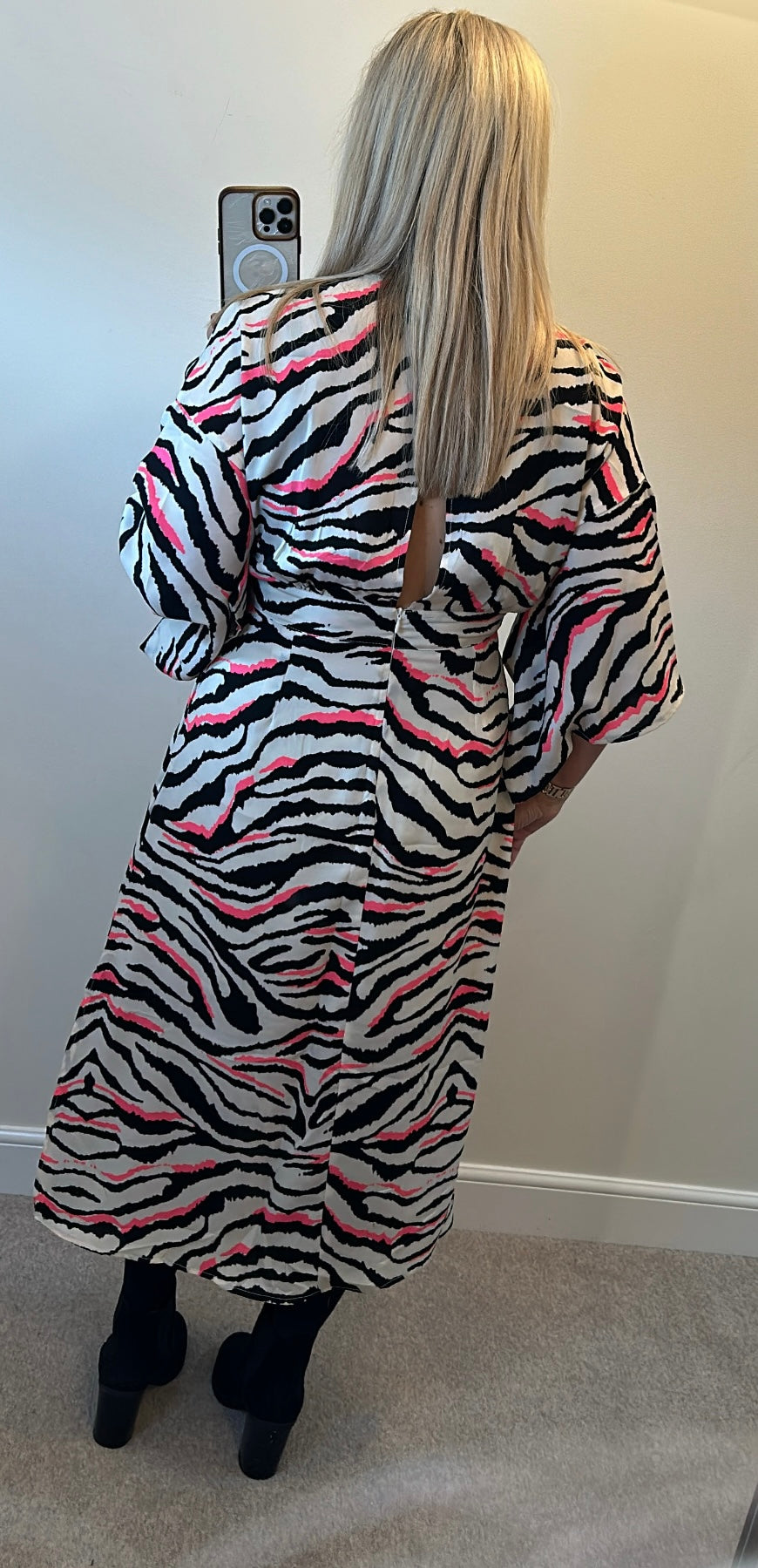 Zebra print dress would fit upto size 14