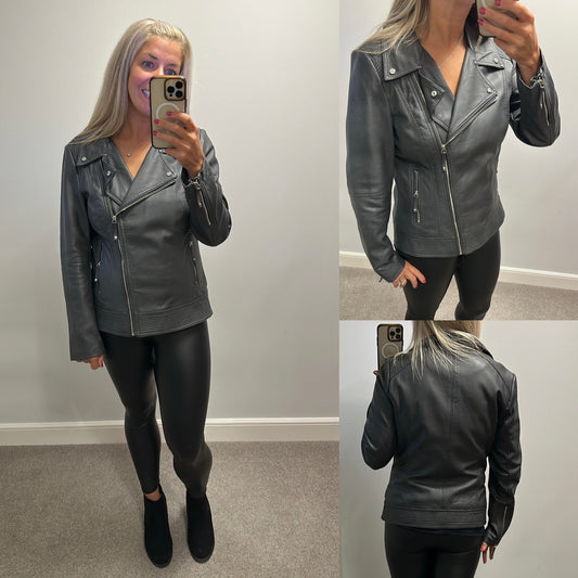 Wallis grey leather style jacket size 14 brand new without tags