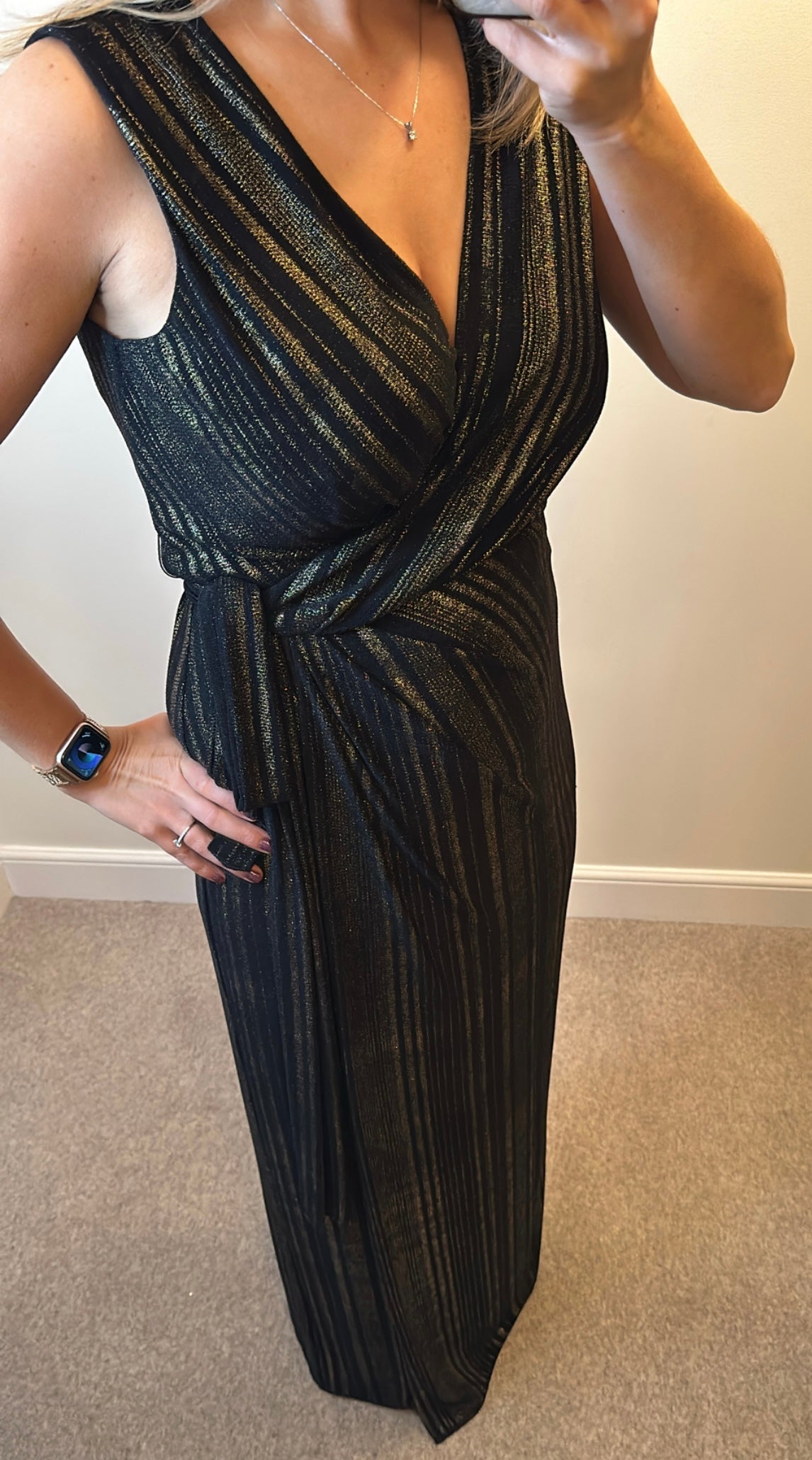 Phase eight black and gold shimmer wrap dress size 16