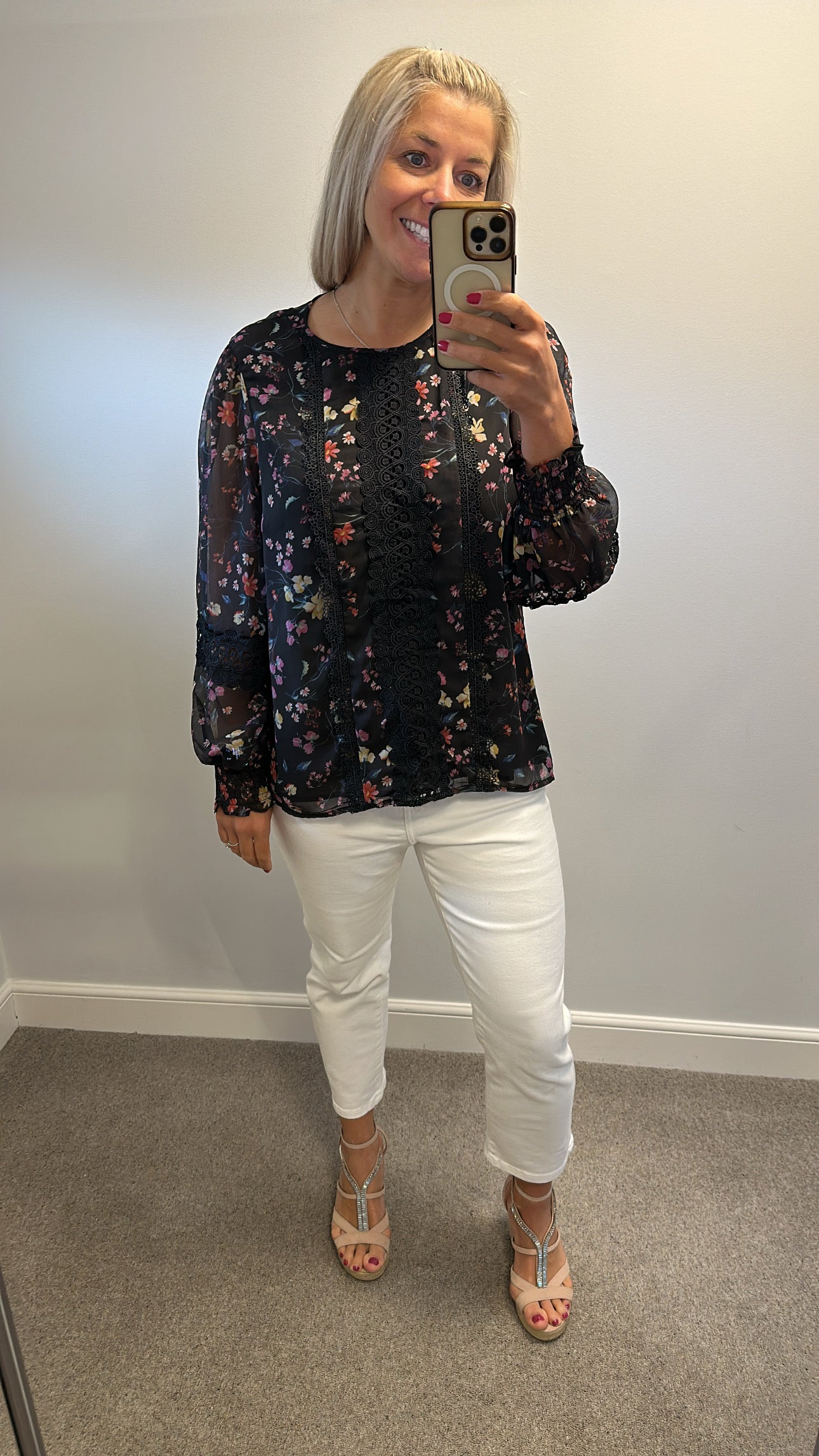 Love & Roses black multi coloured floral top size 18