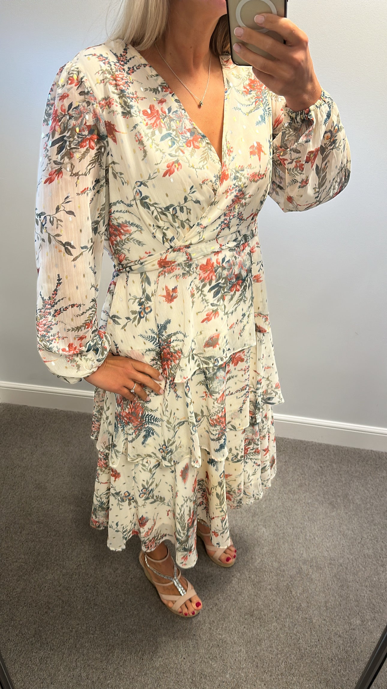 Girl in Mind cream floral tiered floaty dress size 16