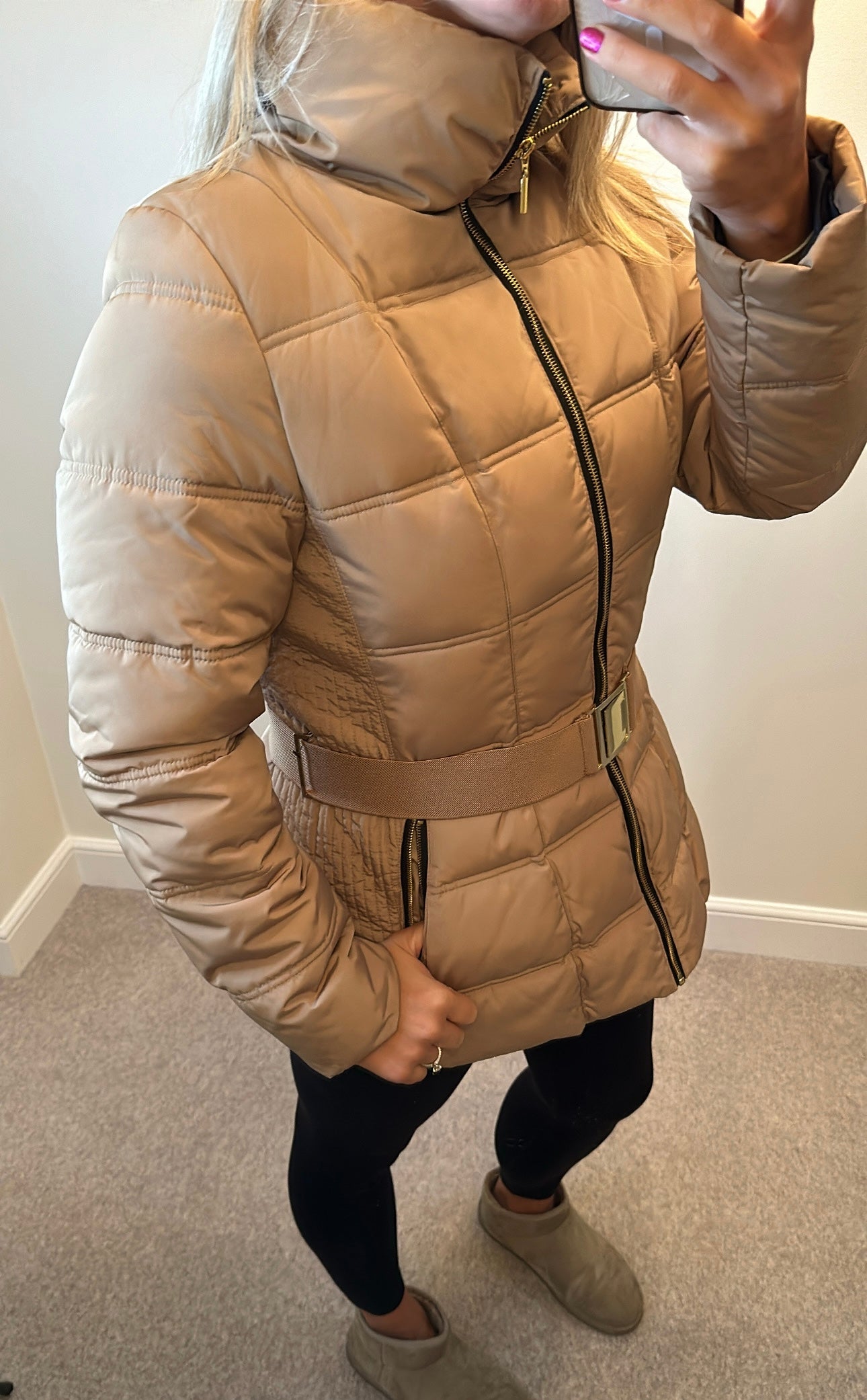 Dunnes camel colour quilted jacket size small 14