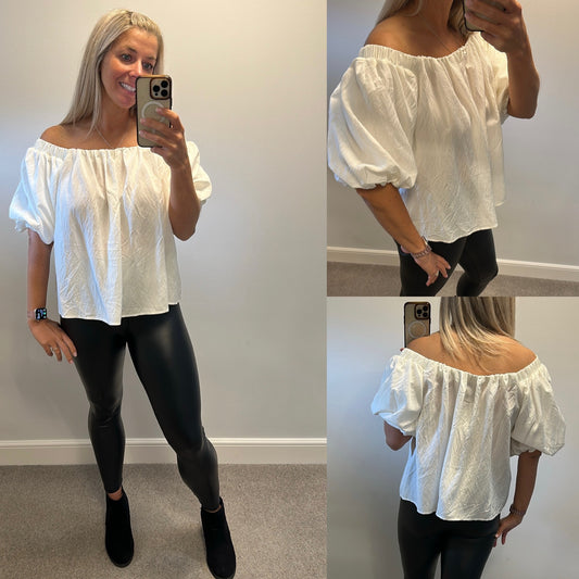 H&M white off shoulder puff sleeve top size L brand new with tags (would fit upto size 16)