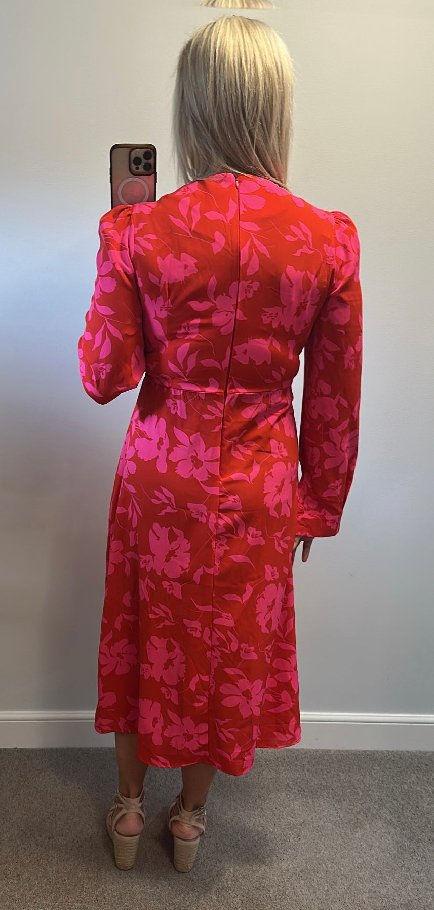 Girl in mind pink and red floral dress size 12