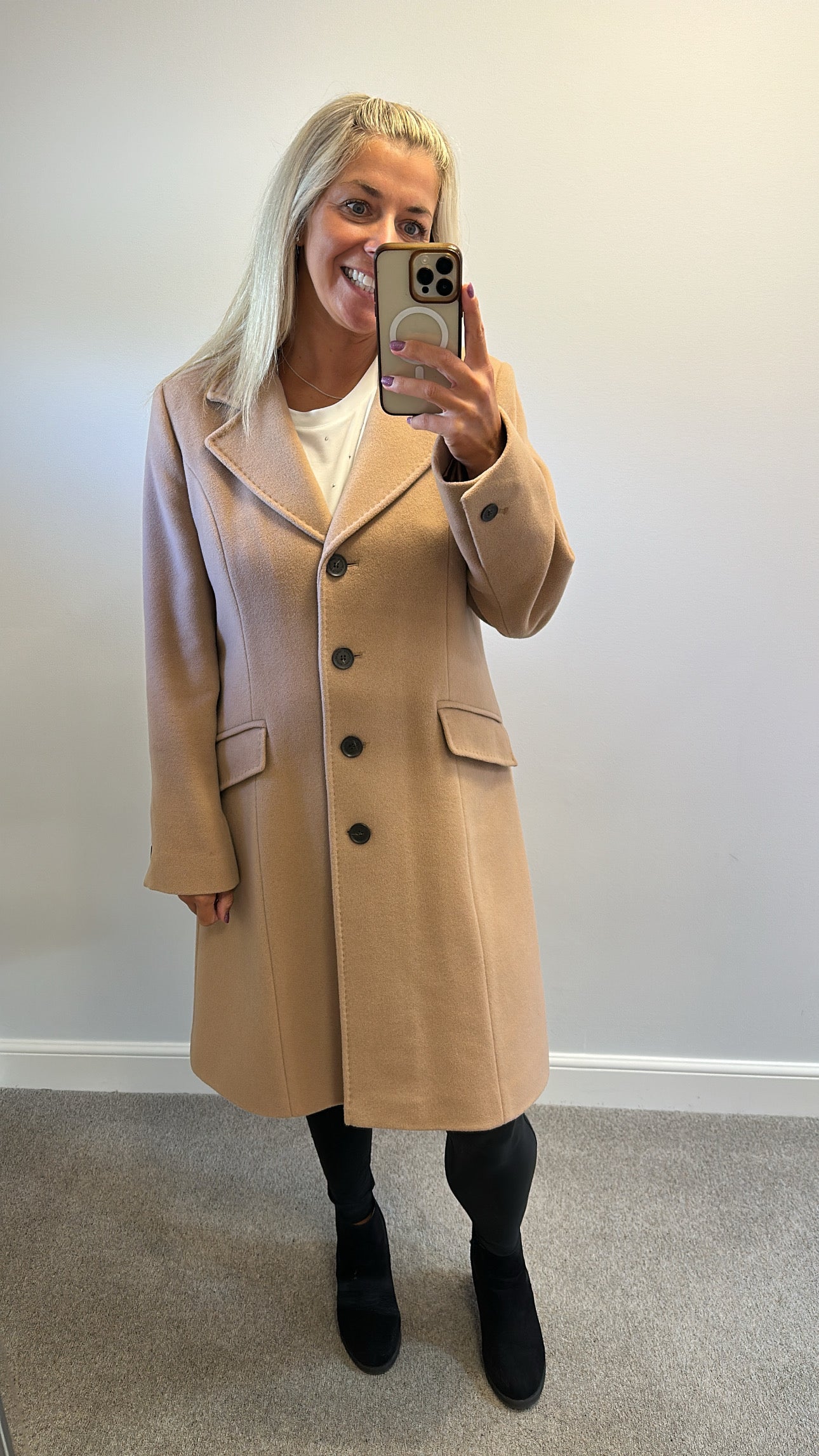 Four seasons tan wool coat size L