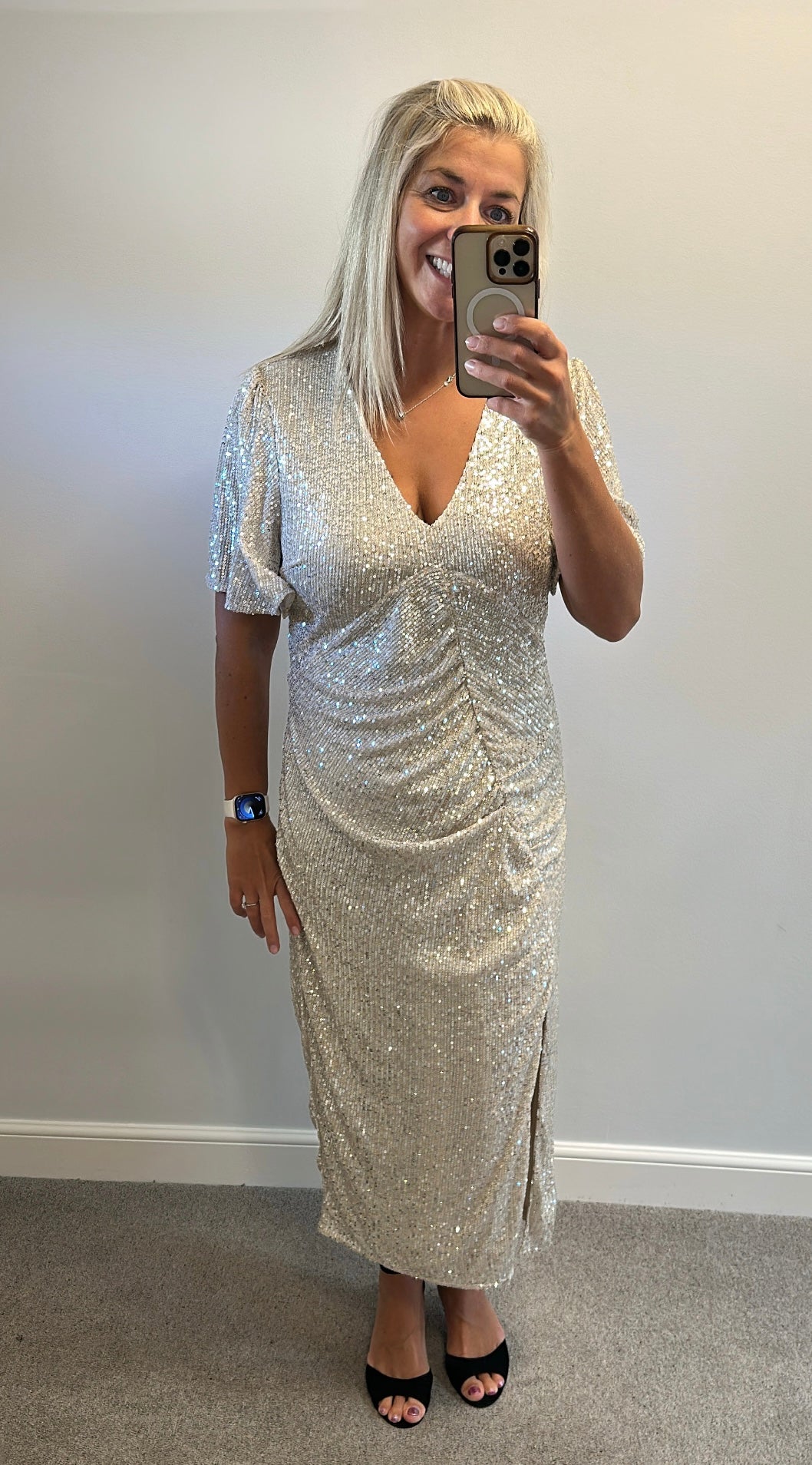 River island champagne gold  sequin dress size 14