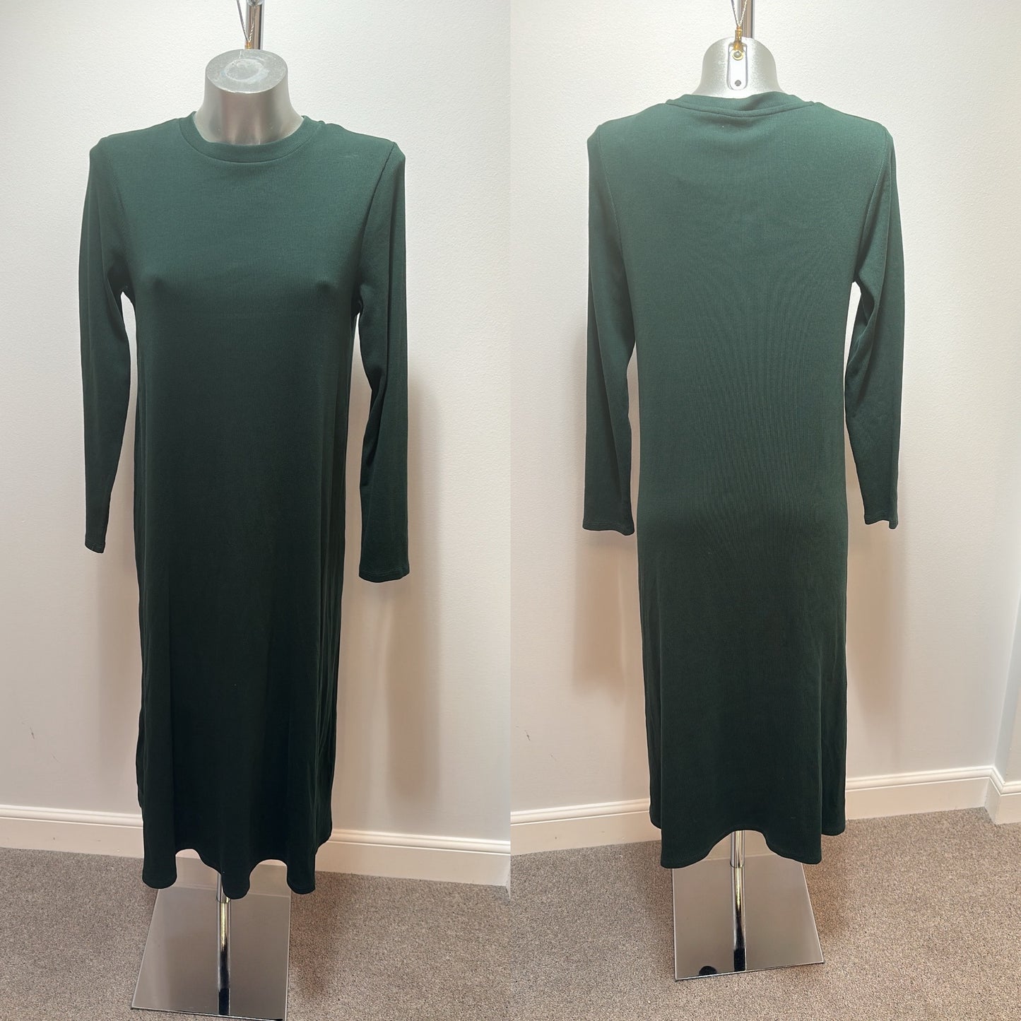 Oliver Bonas forest green midi dress size 12