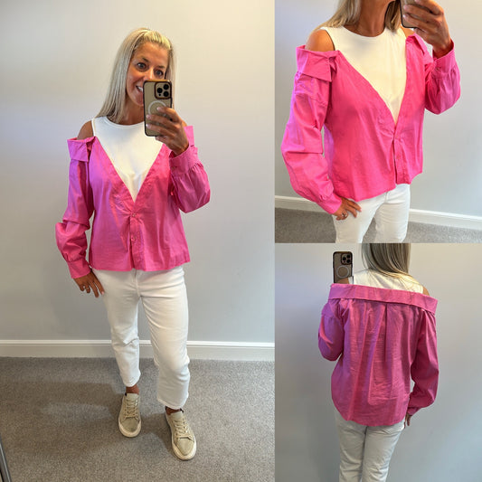 Made in Italy pink cold shoulder all in one shirt top one size would fit upto size 16