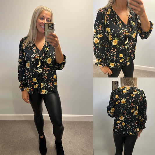 Dorothy Perkins black floral blouse size 16