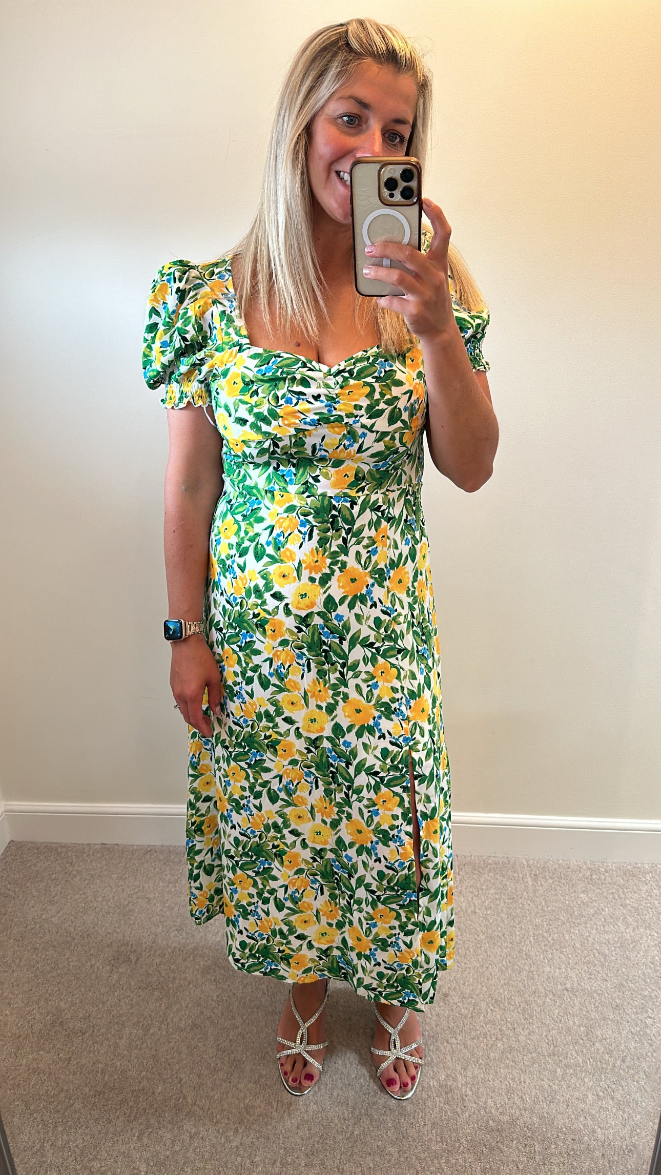 Yellow floral maxi dress size 12