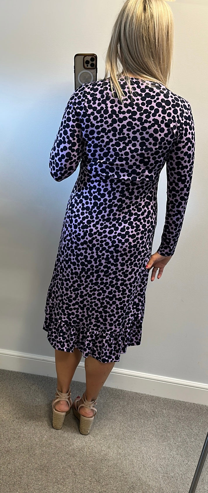 Kaleidoscope purple and navy polka dot dress size 14