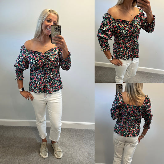 AX Paris navy floral off shoulder top size 12 brand new with tags