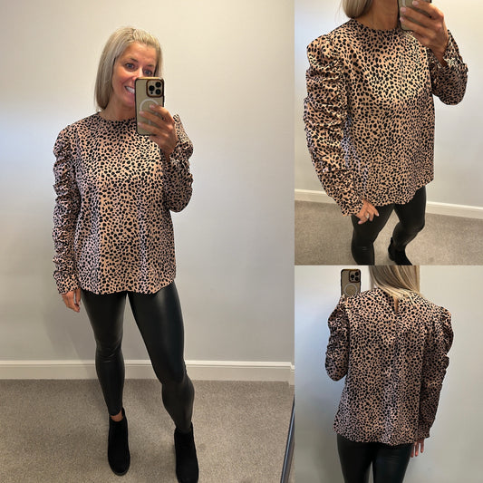 AX Paris beige and black print top size 14