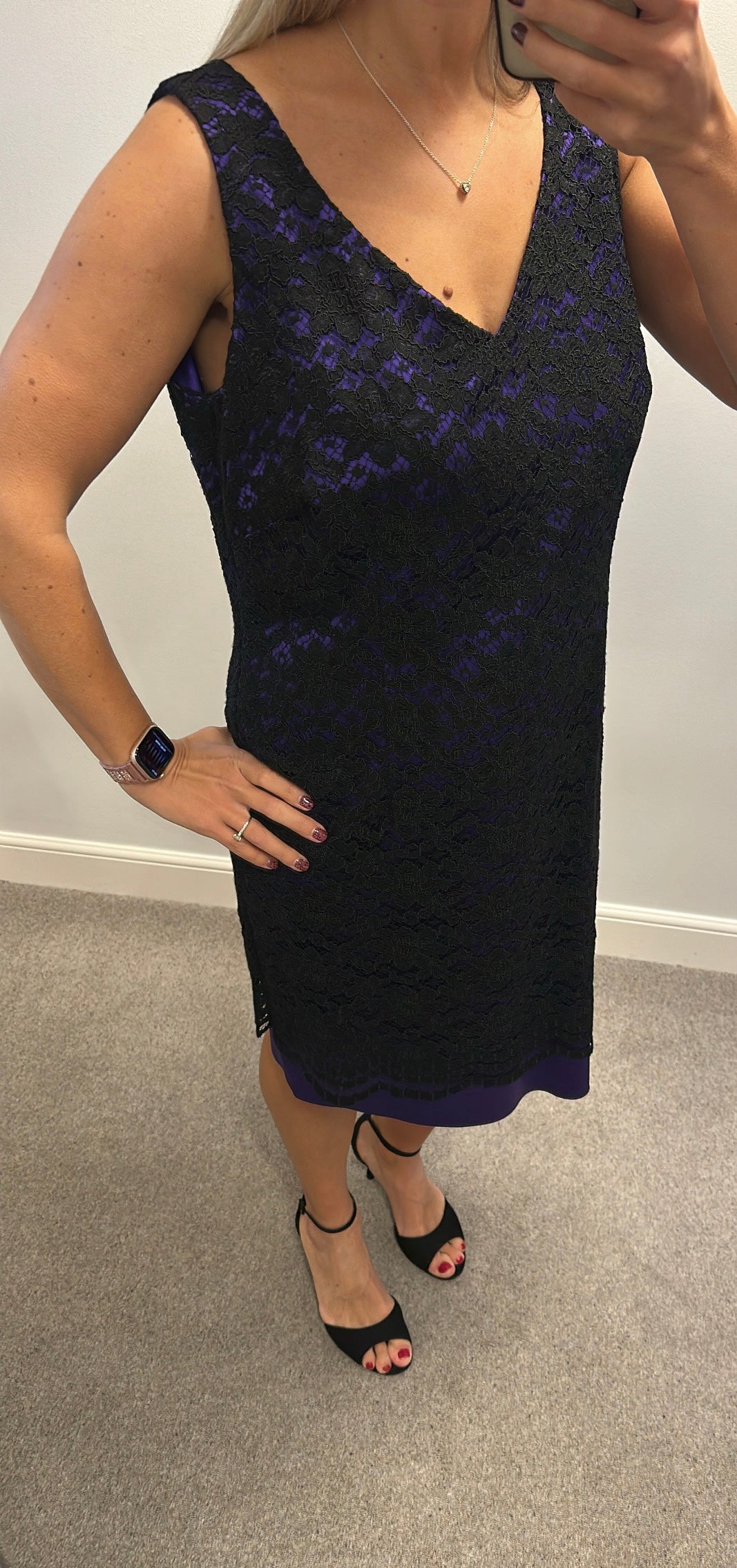 Black and purple lace dress with removable chiffon top size 18