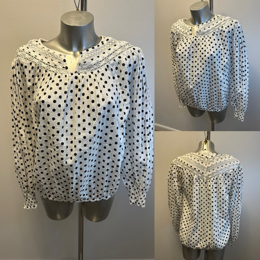 Oliver Bonas white polka dot top size 10