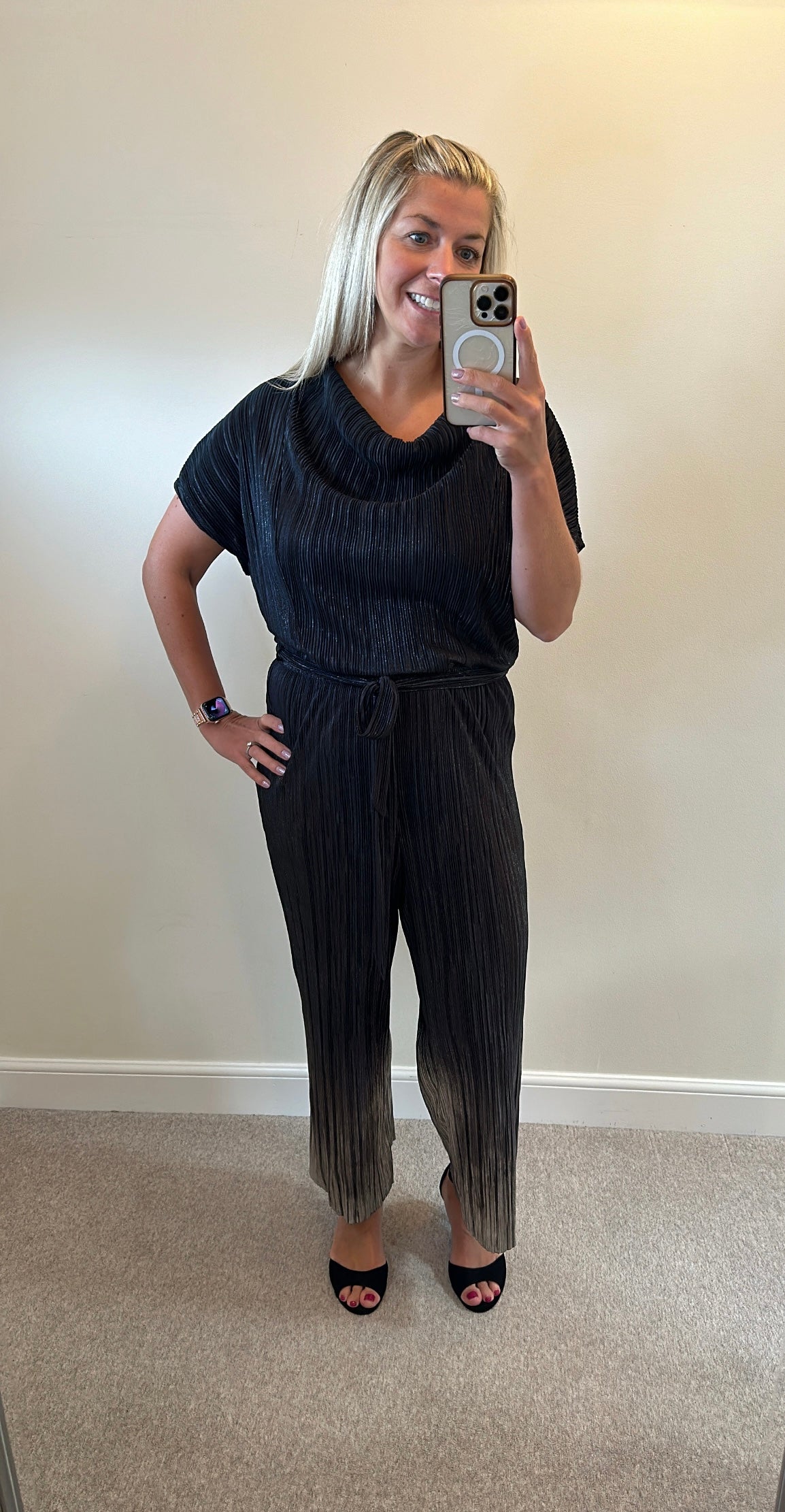 Topshop black pleated jumpsuit size 14