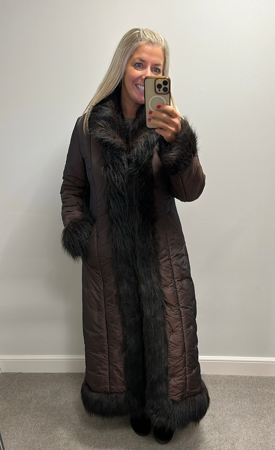 Hennes collection brown faux fur trim jacket size M would fit upto size 12