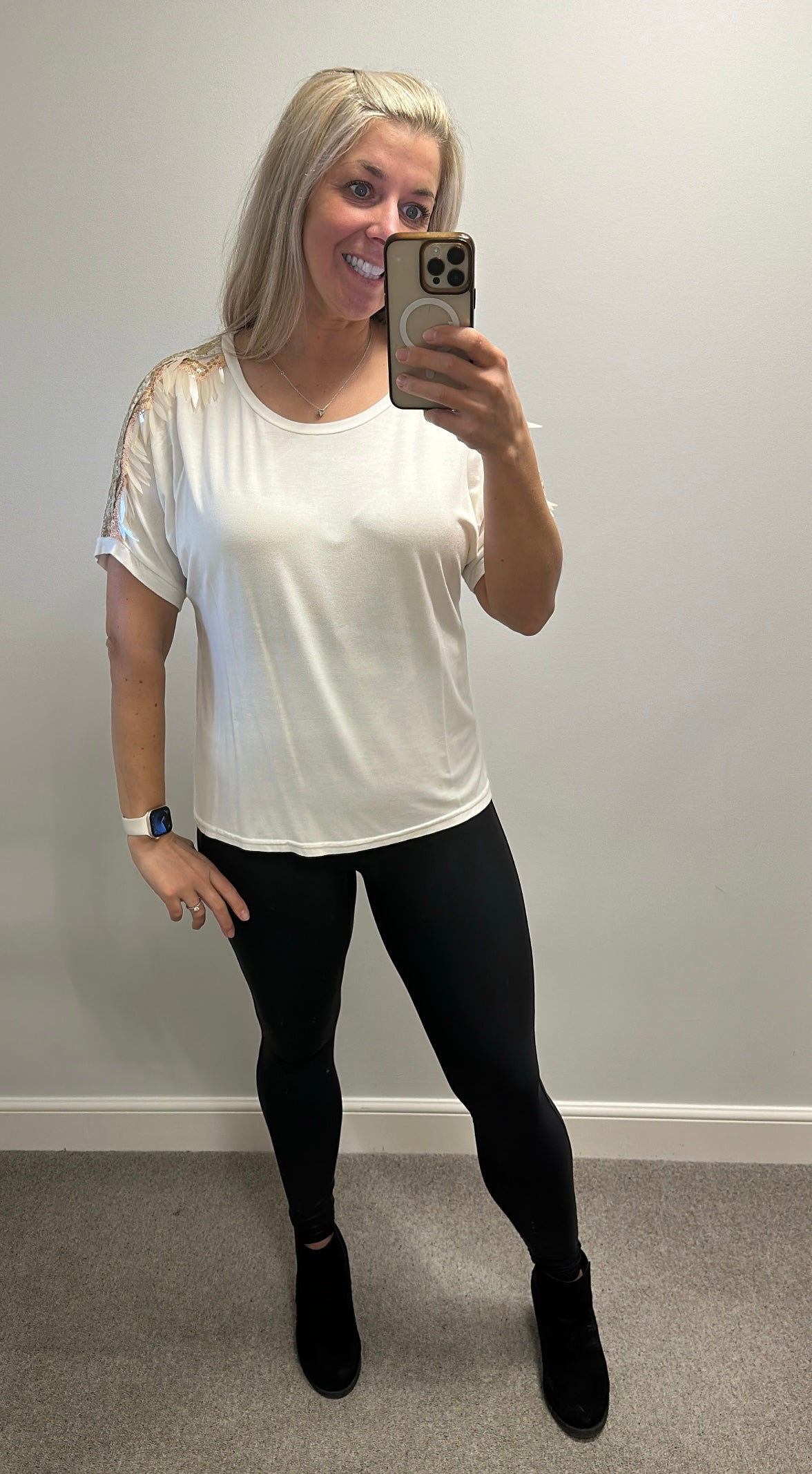 Made in Italy off white embellished sequin sleeve one size fitting upto size 14