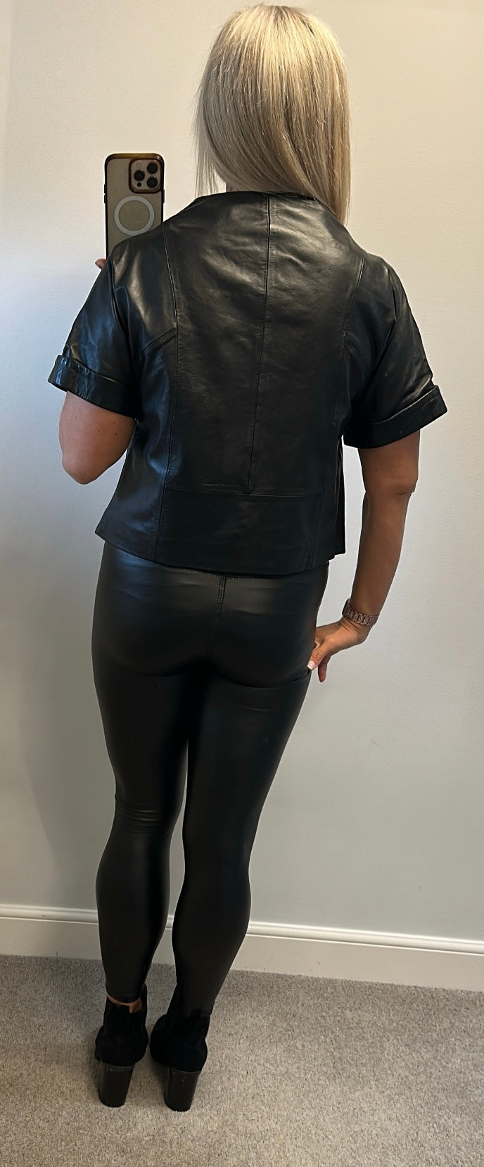 Autograph black leather top / jacket size 16