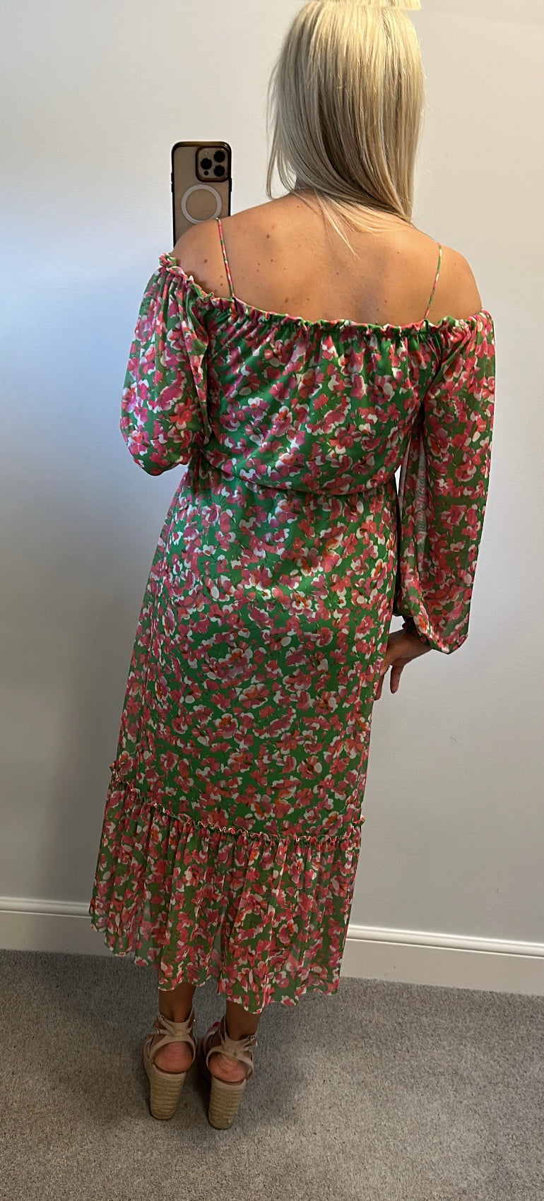 River island green and pink print dress size 10