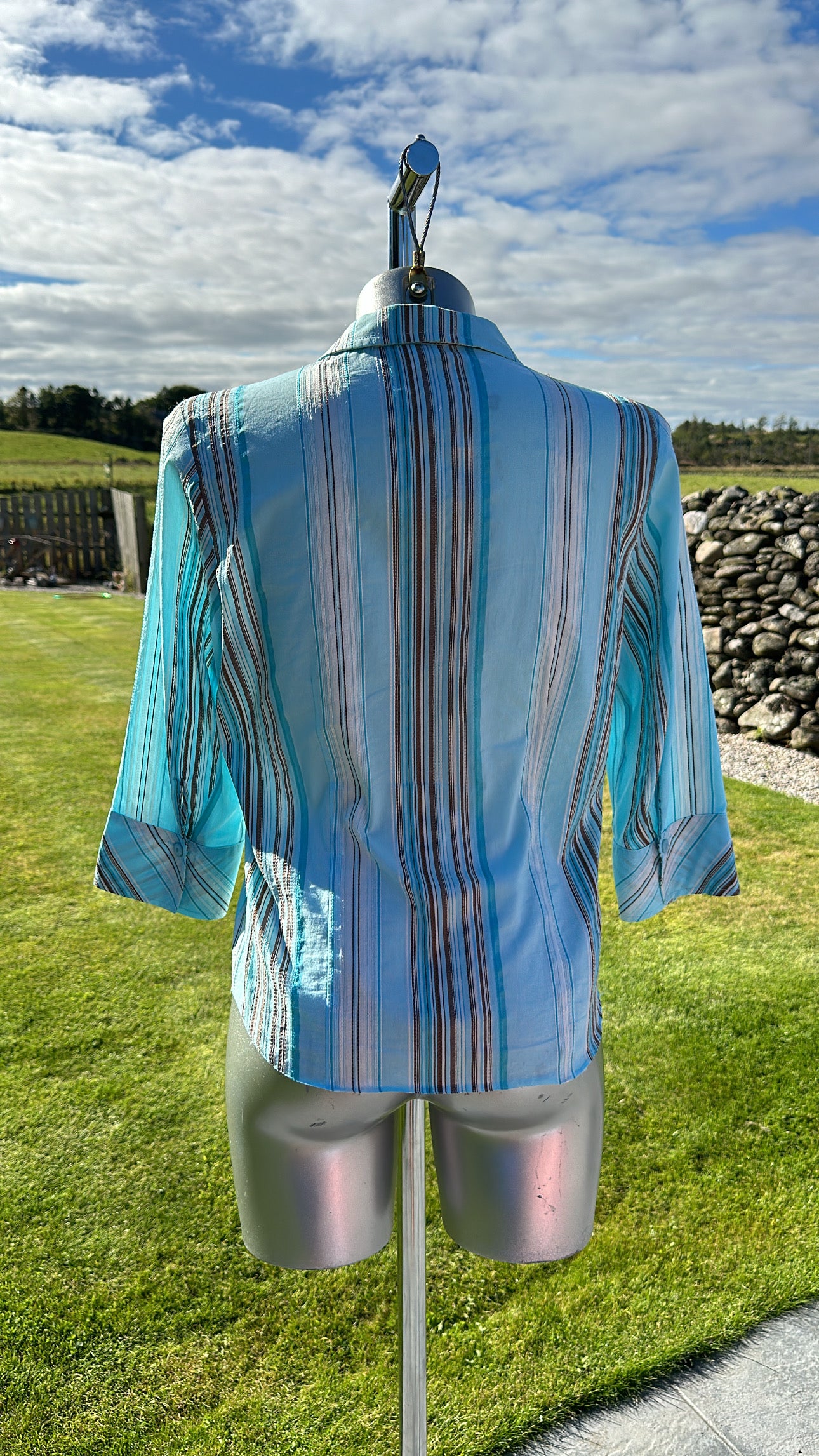 Lebek collection turquoise pinstripe shirt size 10