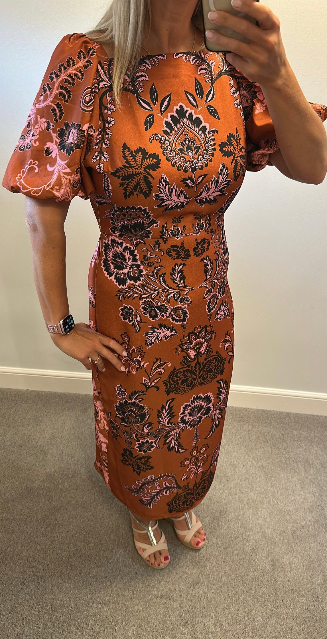 Oasis brown and pink midi dress size 10