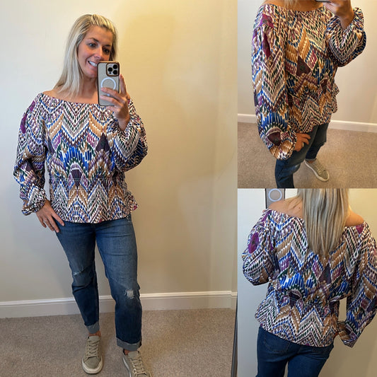 Lascana off shoulder multi print top size 14 brand new with tags