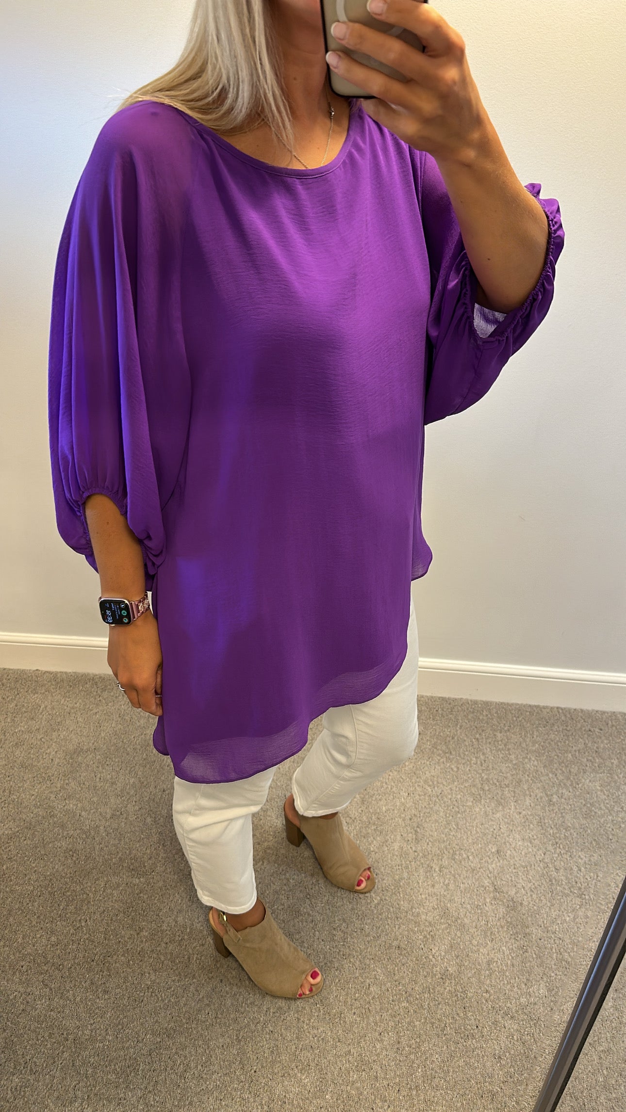 Wallis purple asymmetrical floaty top size L would fit upto size 18