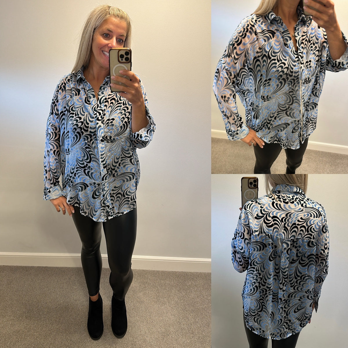 French connection blue velvet shirt size M (oversized would fit upto size 20)