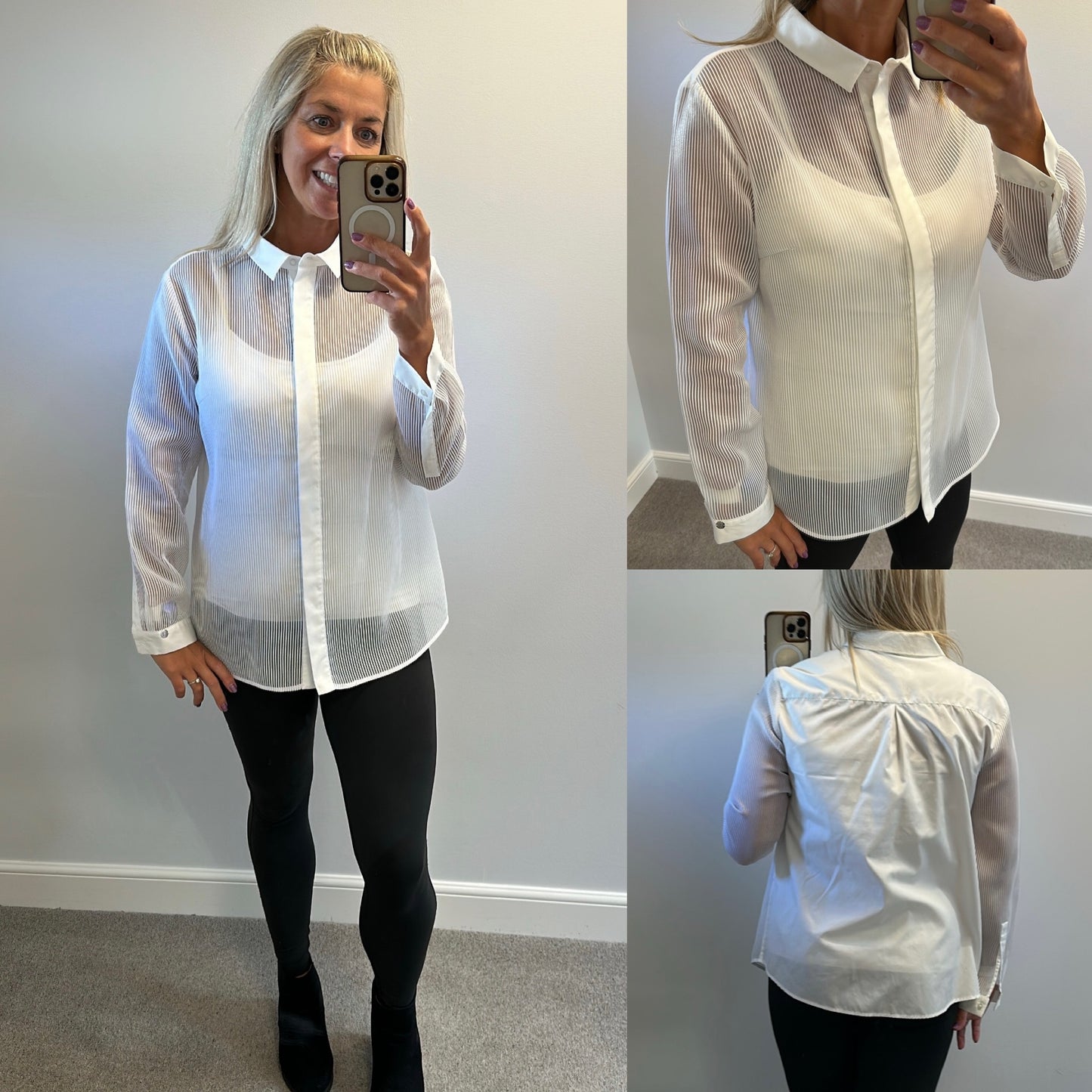 Simple white stripe shirt size 44 would fit upto size 14