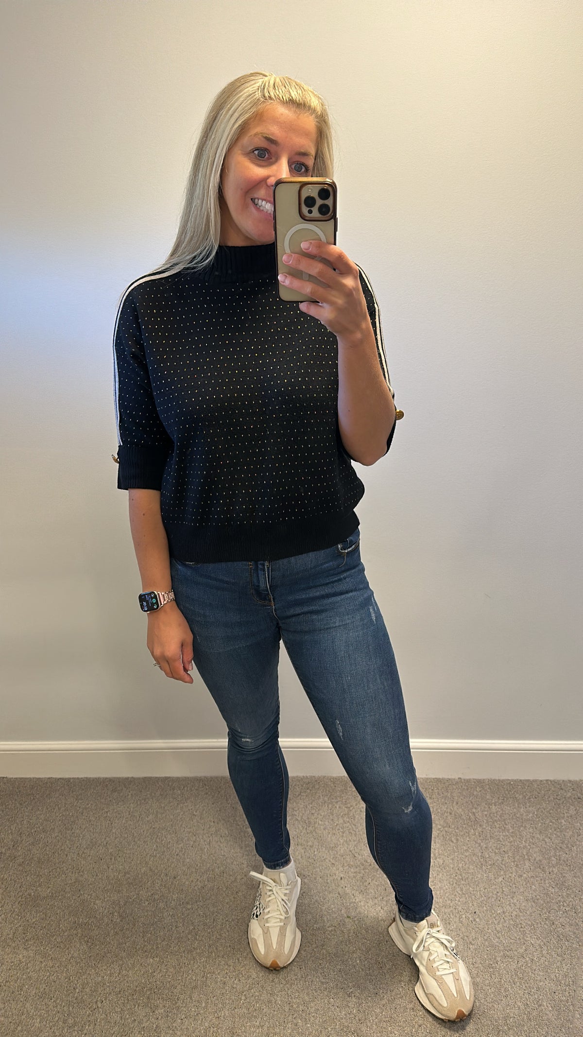Fabrizia Italy black and gold stripe jumper would fit upto size 14