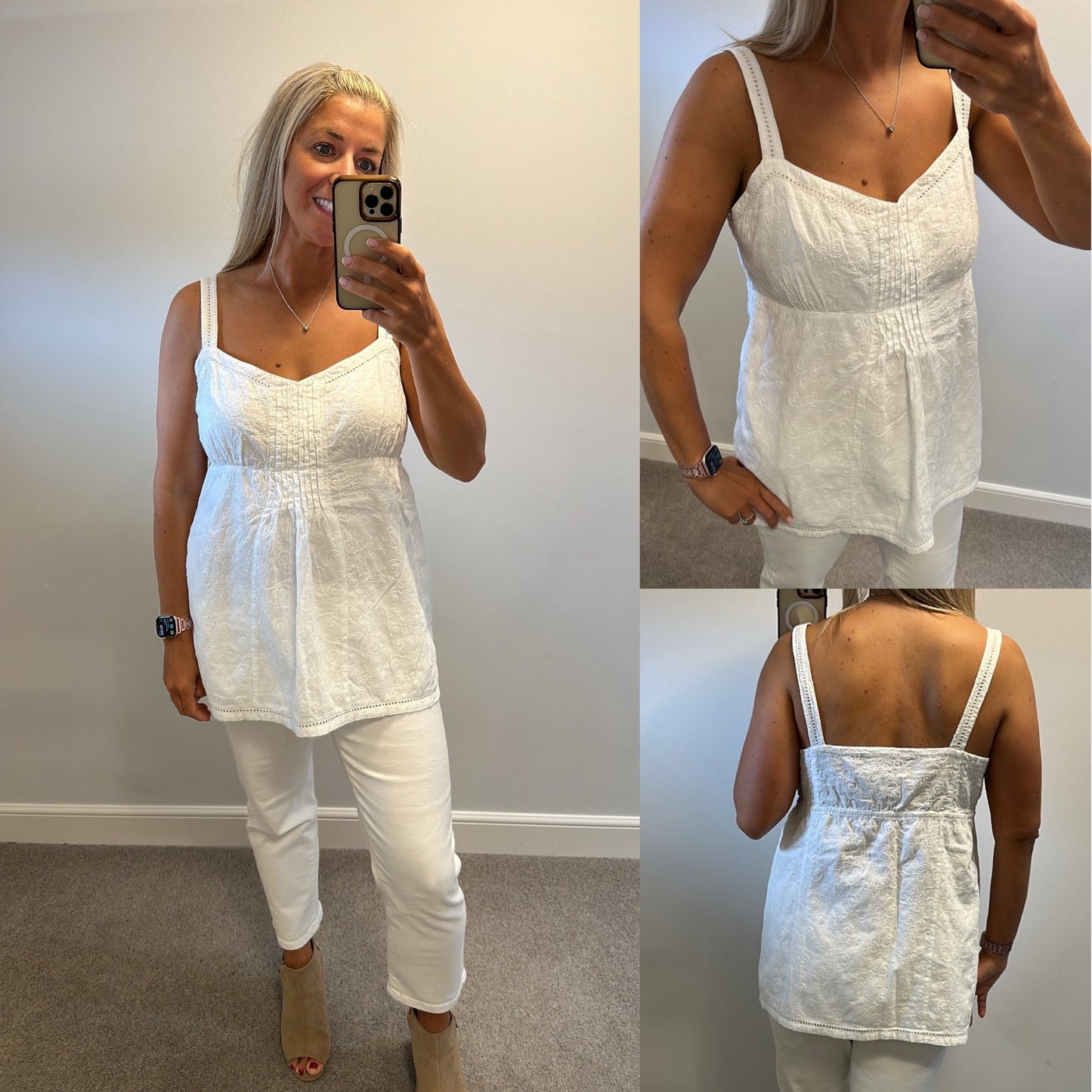 Fat Face white embroidered top size 18