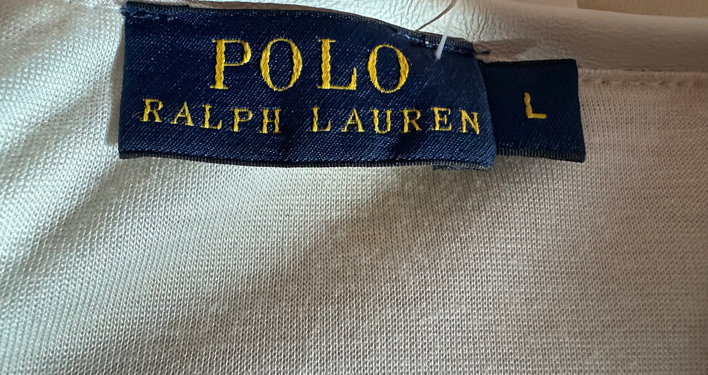 Ralph Lauren wool cream dress with pockets and leather upper trim size L would fit upto size 16