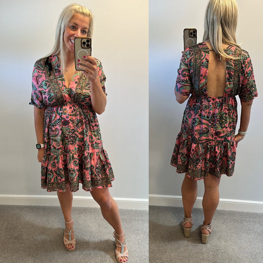 Made with love pink paisley print dress one size fitting upto size 14
