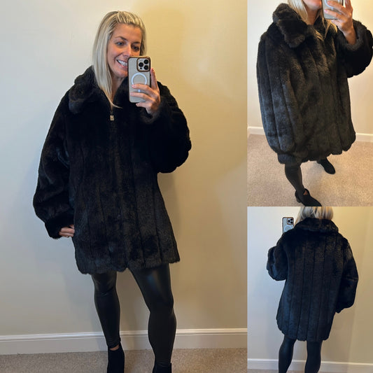 Dennis Basso faux fur black jacket size L would fit upto size 16