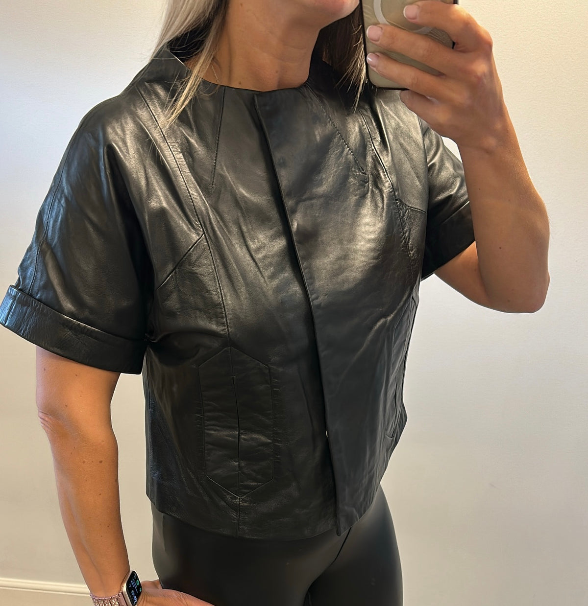 Autograph black leather top / jacket size 16