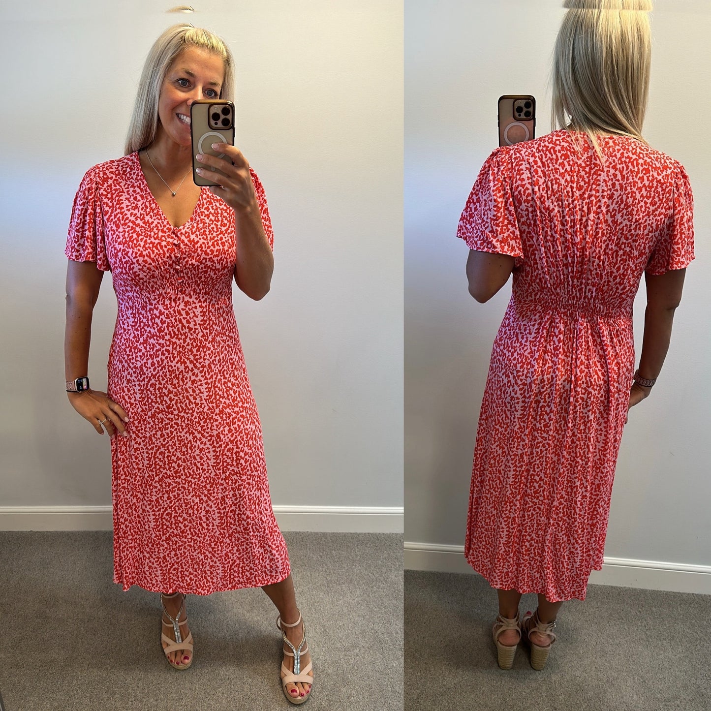 TU Orange and rose pink print summer dress size 14