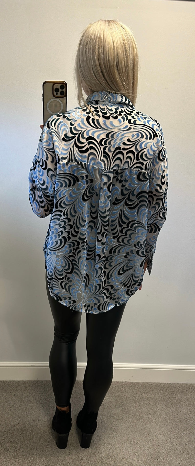 French connection blue velvet shirt size M (oversized would fit upto size 20)