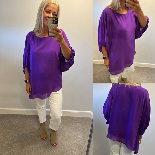 Wallis purple asymmetrical floaty top size L would fit upto size 18