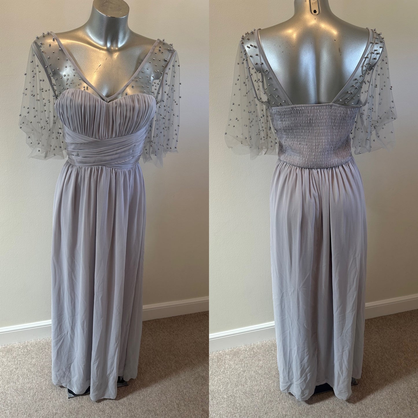 Little Mistress light grey pearl embellished dress size 12