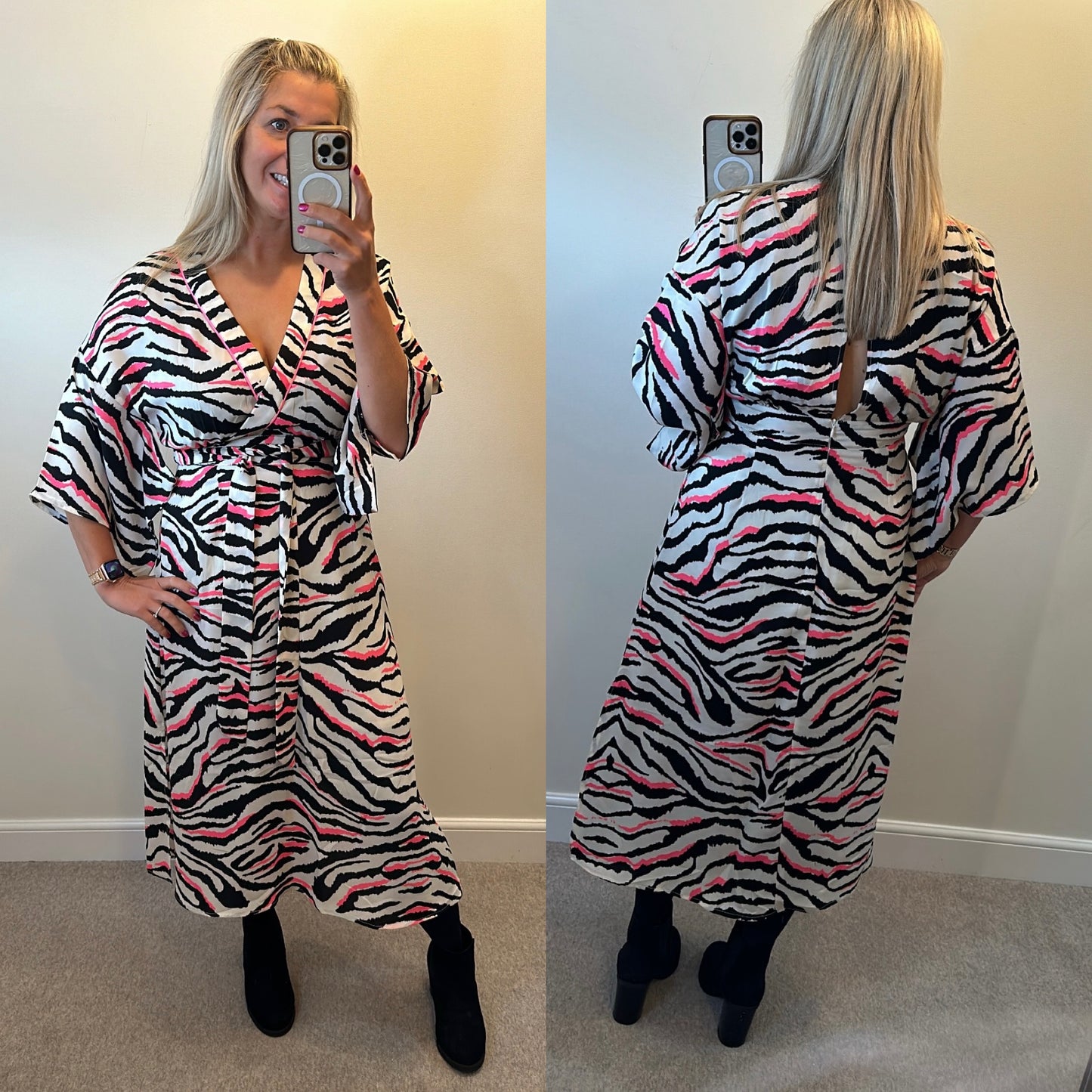 Zebra print dress would fit upto size 14