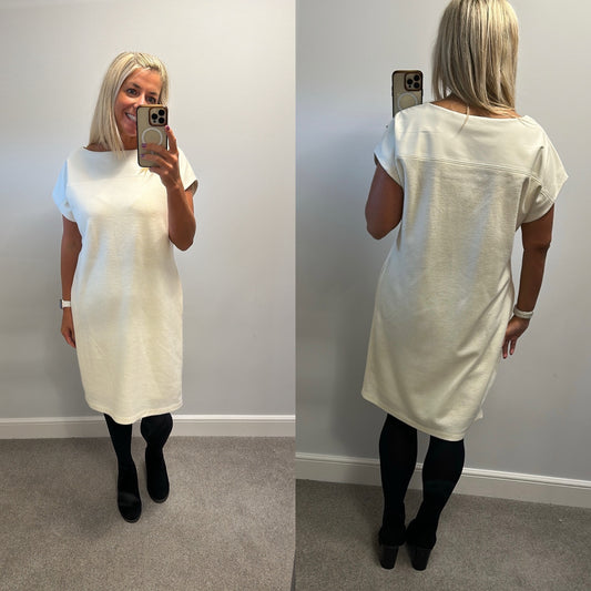 Ralph Lauren wool cream dress with pockets and leather upper trim size L would fit upto size 16