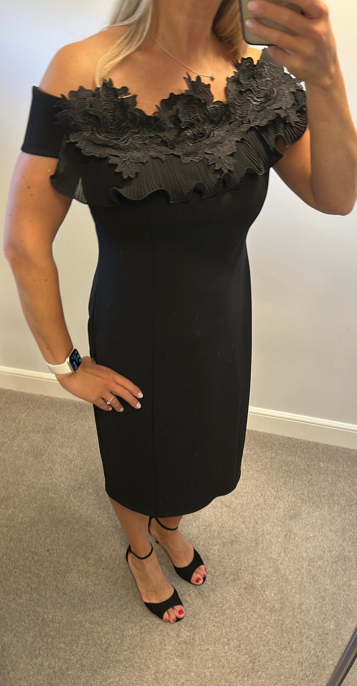 Organza flower bardot midi dress off shoulder lace dress size 14
