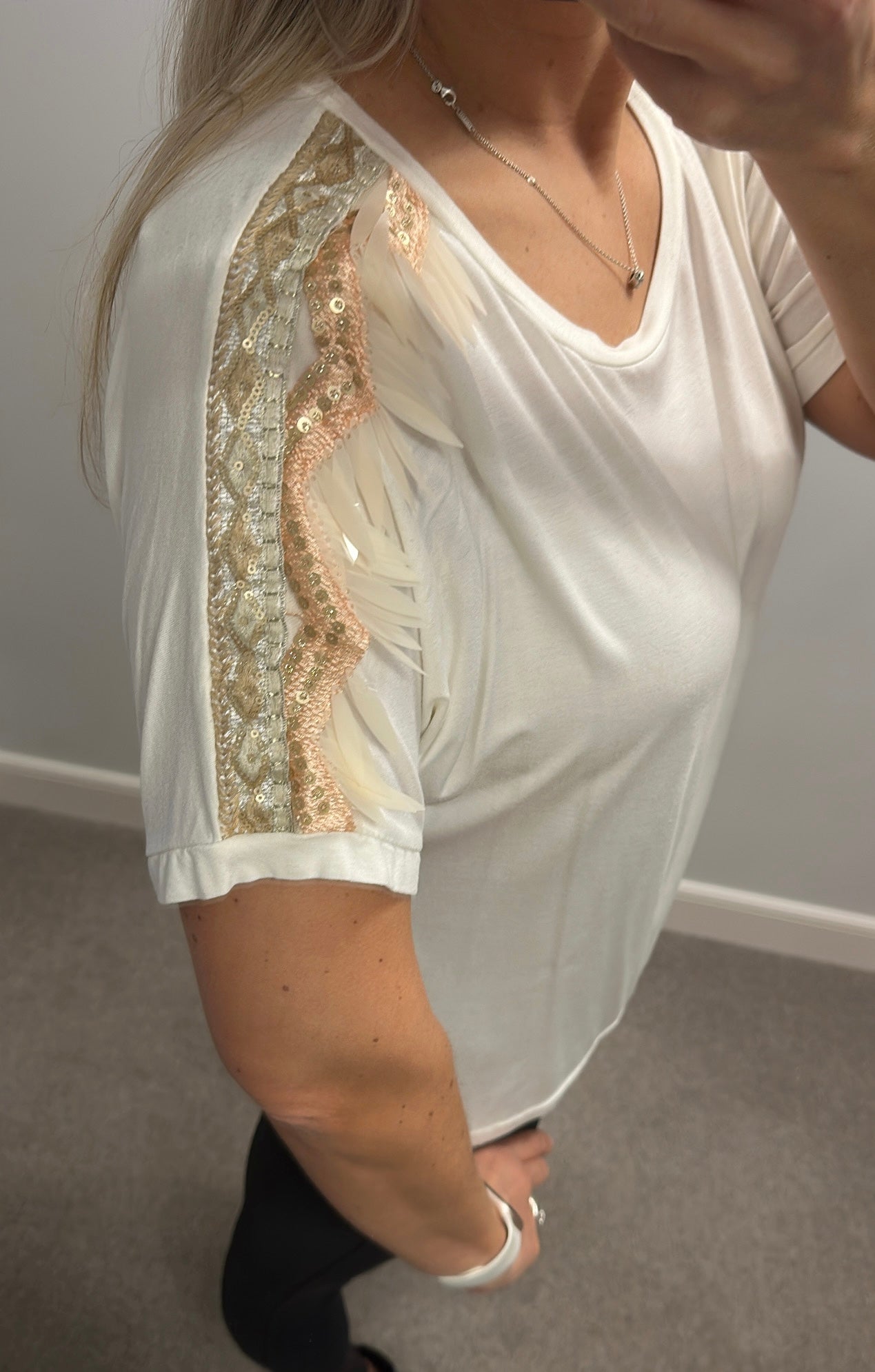 Made in Italy off white embellished sequin sleeve one size fitting upto size 14