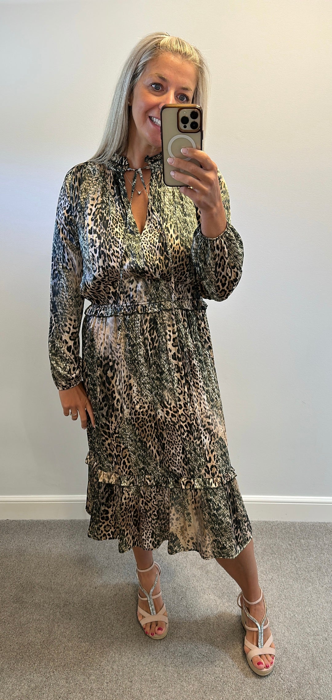 Next animal print midi silk style dress size 14